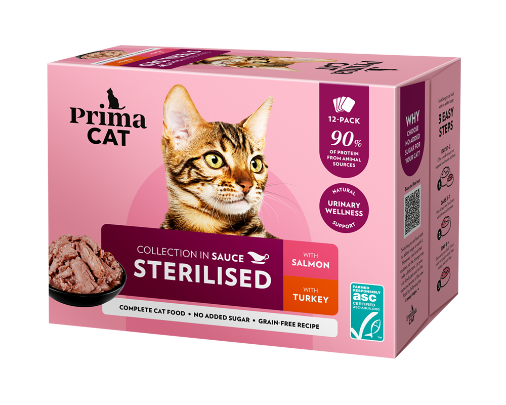 PrimaCat Classic Kastikelajitelma steriloiduille kissoille 12 x 85 g