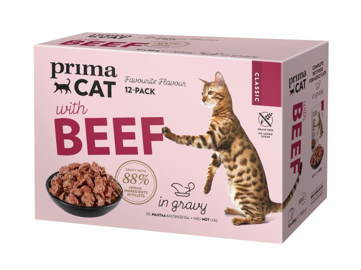 PrimaCat Classic nautaa kastikkeessa 12 x 85 g
