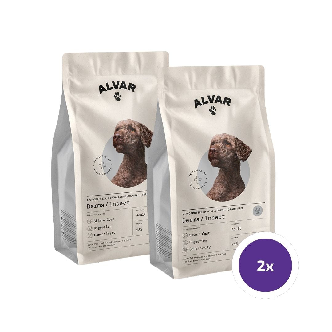 Alvar Pet Derma/Insect koiran kuivaruoka 2 x 7 kg SÄÄSTÖPAKKAUS