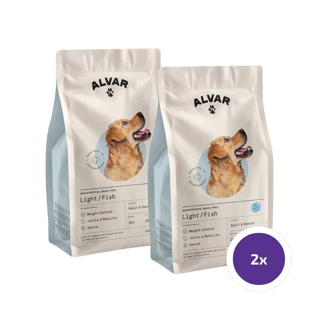Alvar Pet Light/Fish koiran kuivaruoka 2 x 7 kg SÄÄSTÖPAKKAUS