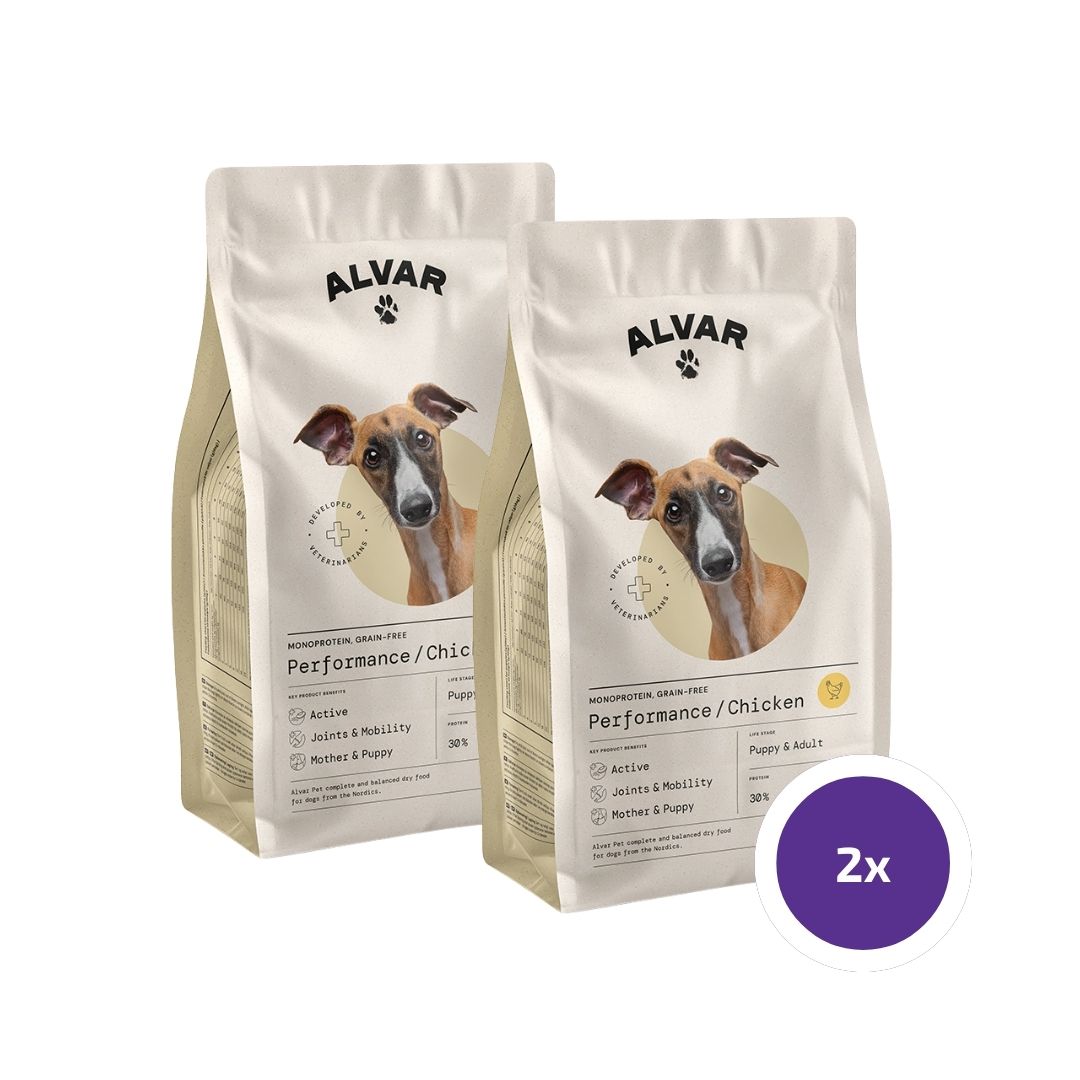 Alvar Pet Performance/Chicken koiran kuivaruoka 2 x 7 kg SÄÄSTÖPAKKAUS