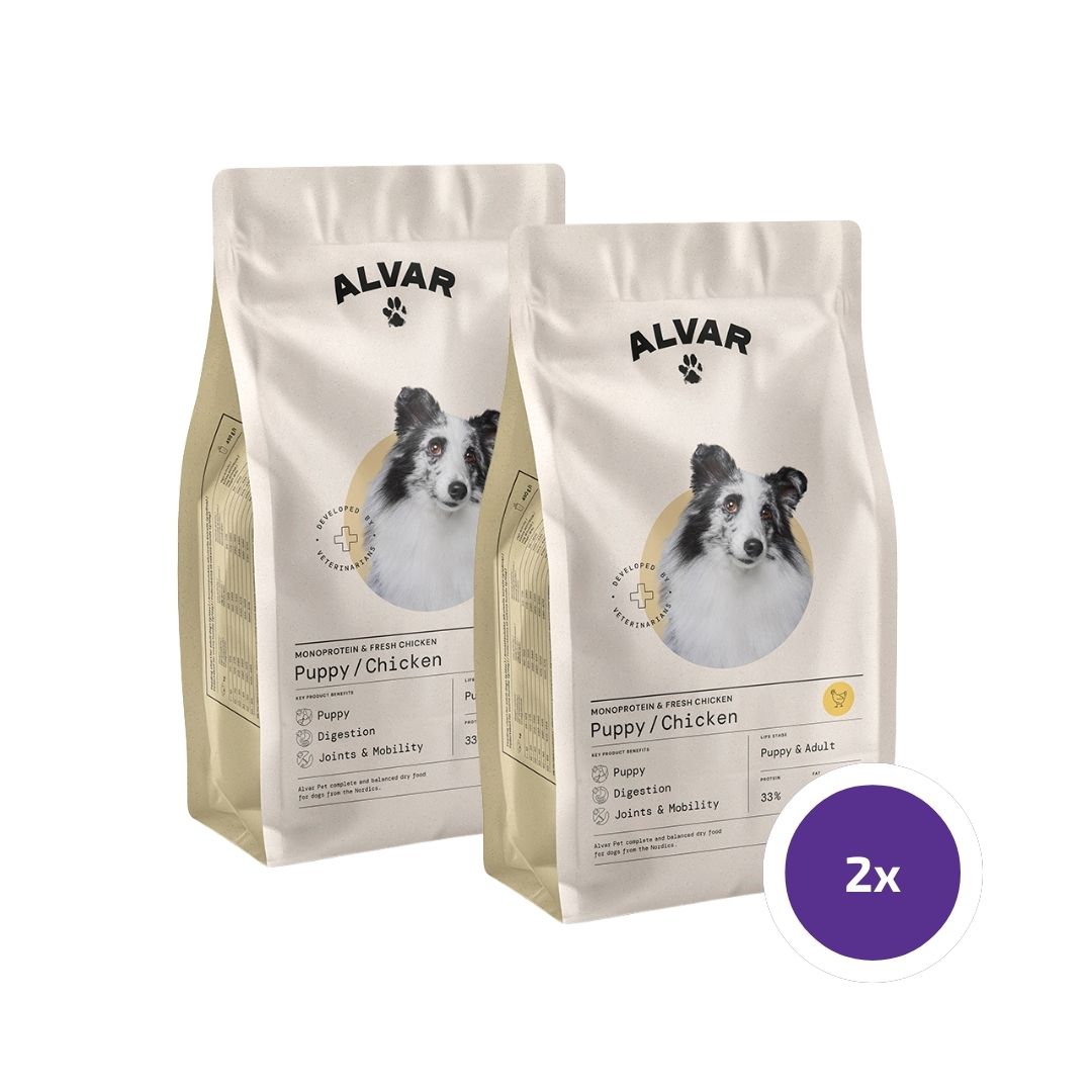 Alvar Pet Puppy/Chicken koiran kuivaruoka 2 x 7 kg SÄÄSTÖPAKKAUS