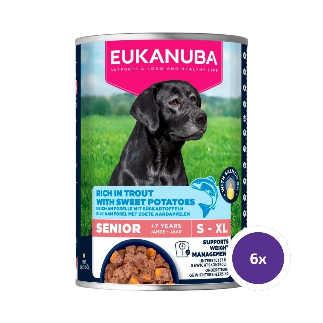 Eukanuba wet food senior trout with sweet potatoes koiralle 6 x 400 g SÄÄSTÖPAKKAUS