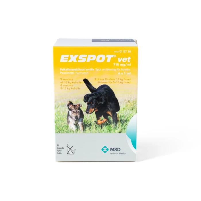 Exspot Vet 715 mg/ml 6 x 1 ml paikallisvaleluliuos 5-15 kg koirille