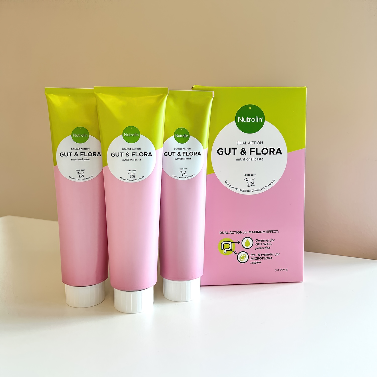 Nutrolin Gut & Flora omegatahna 3 x 200 g SÄÄSTÖPAKKAUS