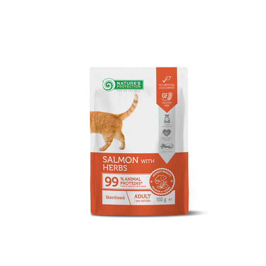 Nature's Protection Adult Sterilised Lohi & Yrtit kissalle 22 x 100 g