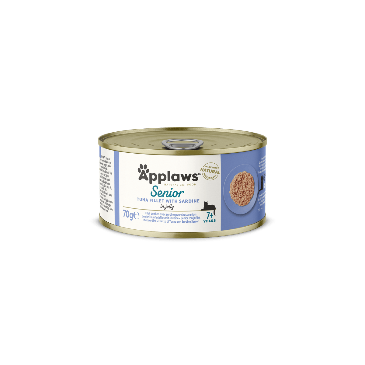 Applaws Kissa Senior tonnikala & sardiini hyytelössä purkki 70 g MAISTELUPAKKAUS
