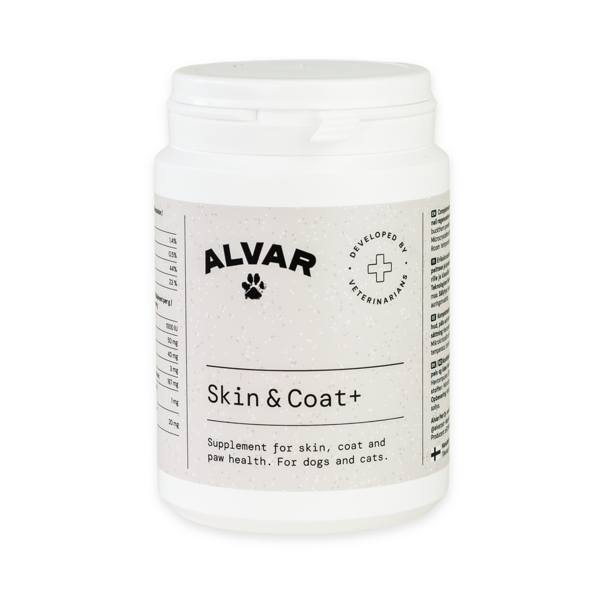 Alvar Pet Skin & Coat+ lisäravinne koiralle ja kissalle 140 g