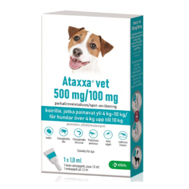 Ataxxa vet 500 mg / 100 mg 1 x 1 ml paikallisvaleluliuos 4-10kg koirille