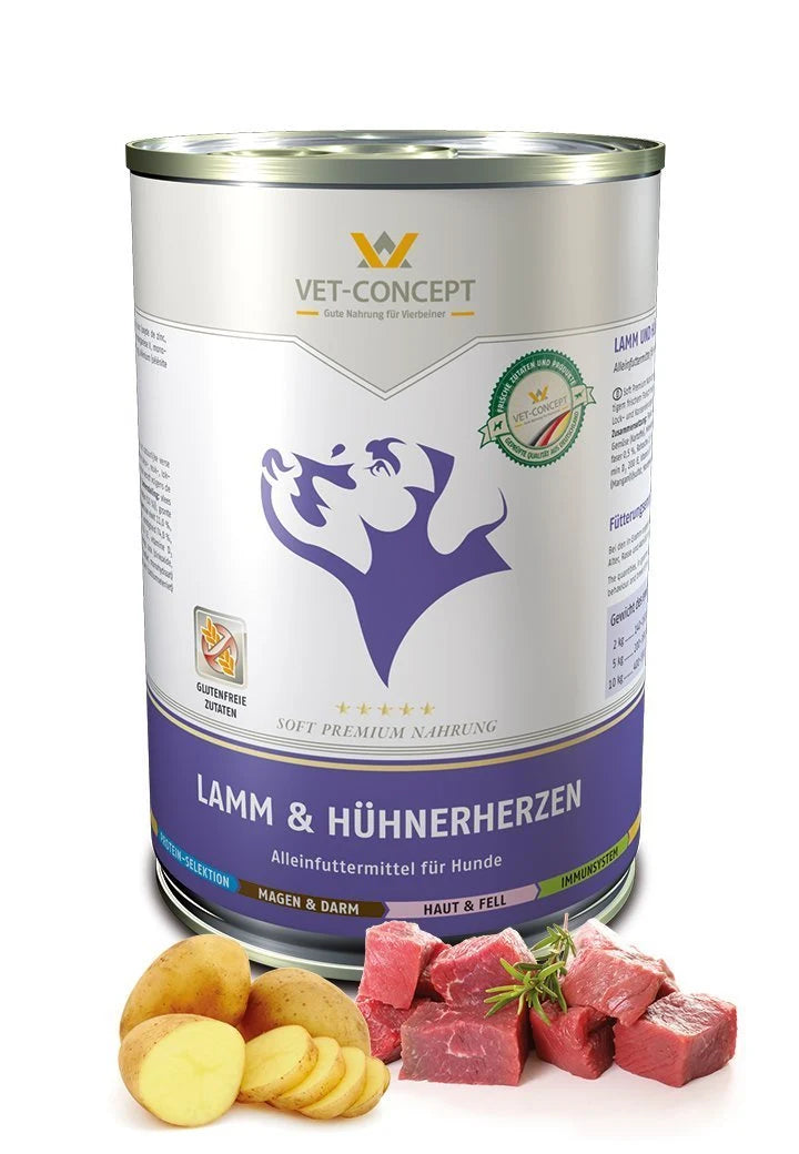 Vet Concept Koiramenu Lamm & Hühnerherzen Lammas & Kanan sydämet 400 g