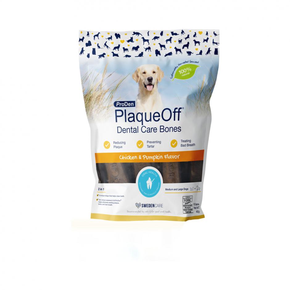 PlaqueOff Dental Care Bones Chicken & Pumpkin koiralle 482 g