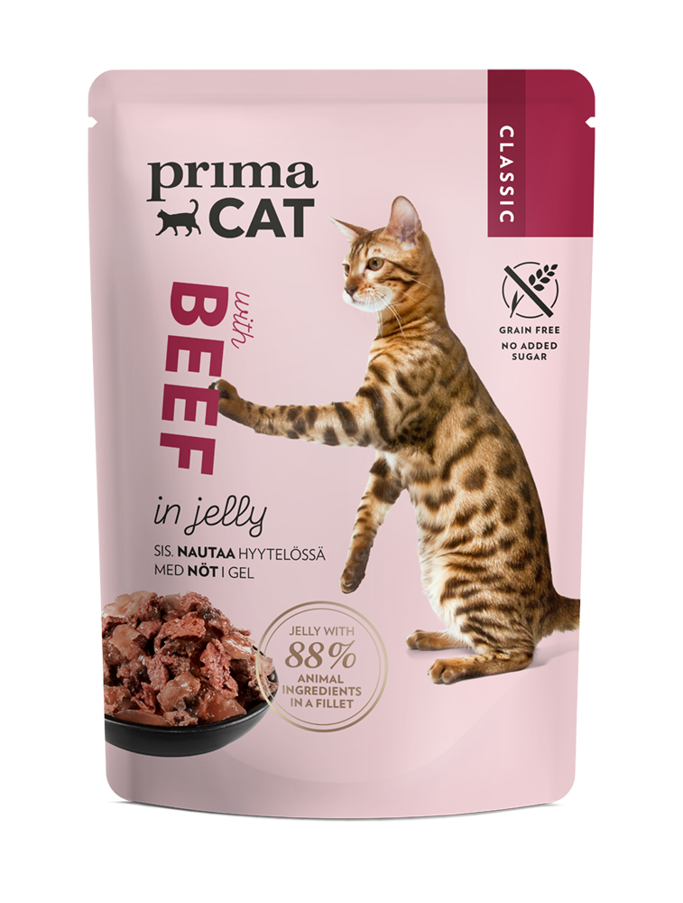 PrimaCat Classic Nautaa hyytelössä kissoille 85 g MAISTELUPAKKAUS