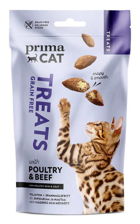PrimaCat Treats Crunchy Skin & Coat with Poultry & Beef makupala kissoille 40 g