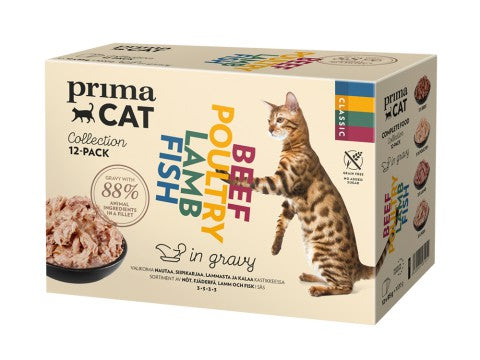 PrimaCat Classic Kastikelajitelma kissoille 12 x 85 g
