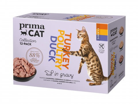 PrimaCat Classic Siipikarjalajitelma kastikkeessa kissoille 12 x 85 g