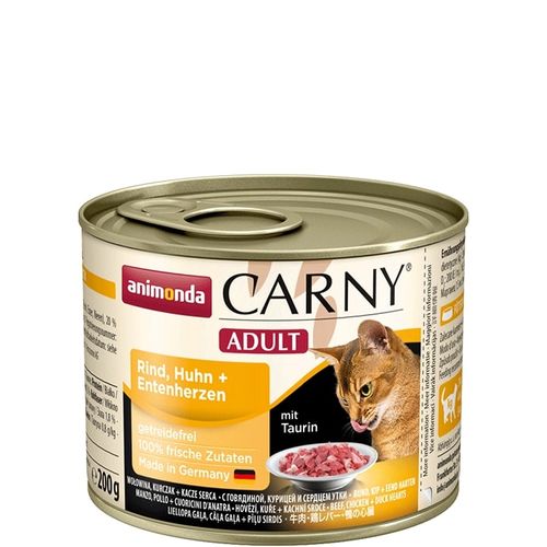 Animonda Carny Adult nauta, kana & ankan sydän kissalle 200 g MAISTELUPAKKAUS
