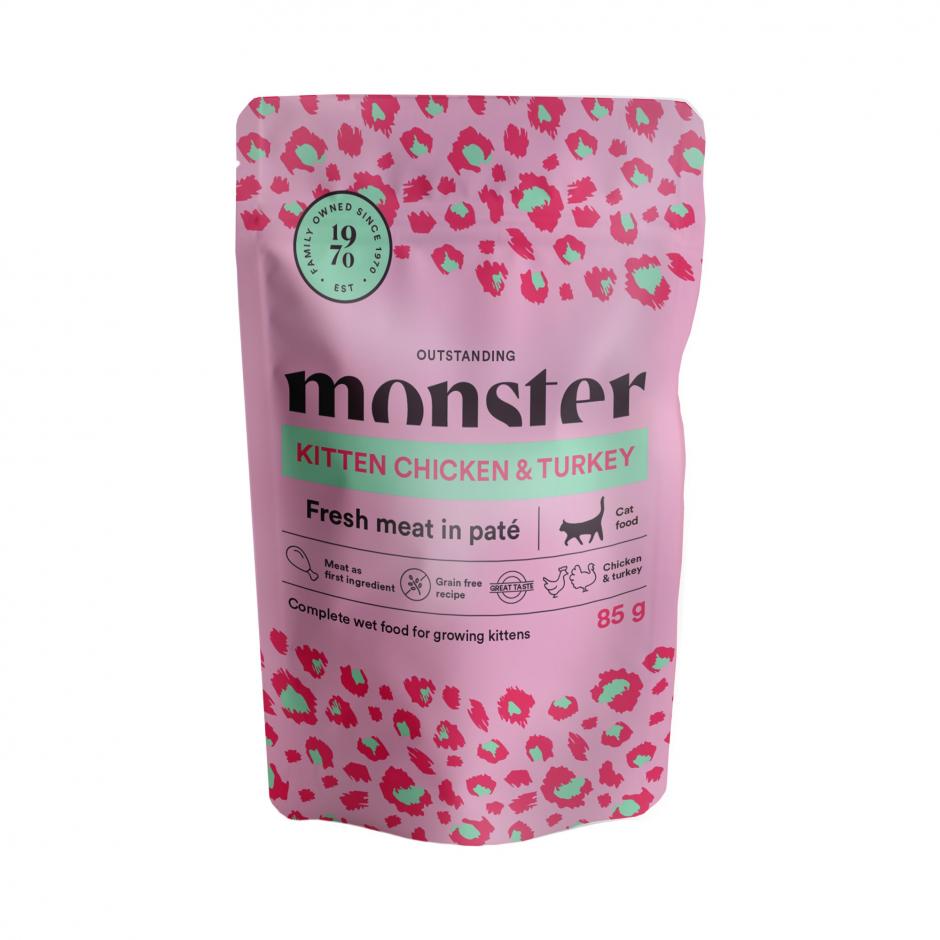 Monster Cat Pouches Kitten Chicken-Turkey kissalle 85 g MAISTELUPAKKAUS