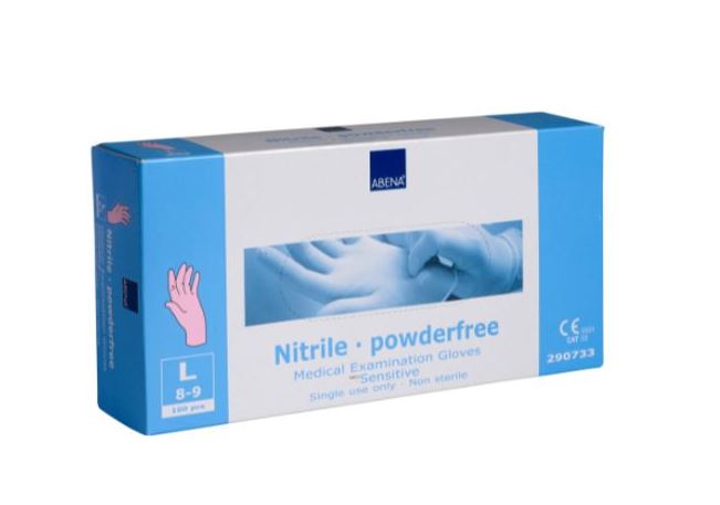 Abena Puuteriton Nitriili Tutkimuskäsine vaaleanpunainen 8-9 L 100 kpl