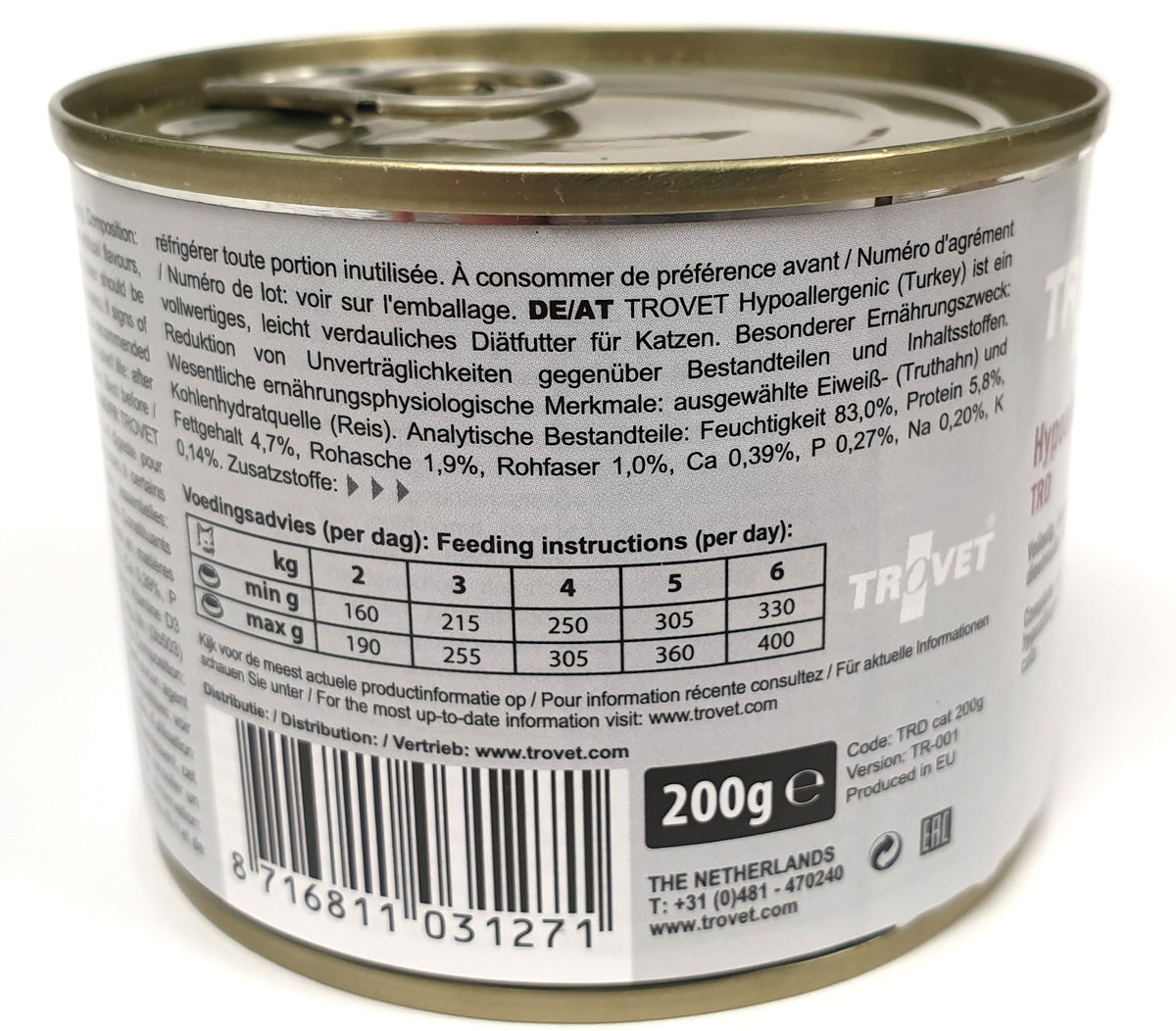Trovet TRD Hypoallergenic Kalkkuna-Riisi kissalle 12 x 200 g