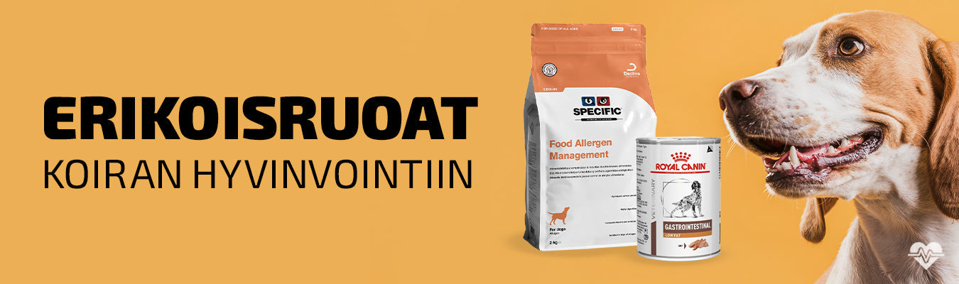 Eläinlääkäriruokavaliot eli erikoisruoat koiralle. Suomen suurin valikoima koirasi hyvinvointiin.