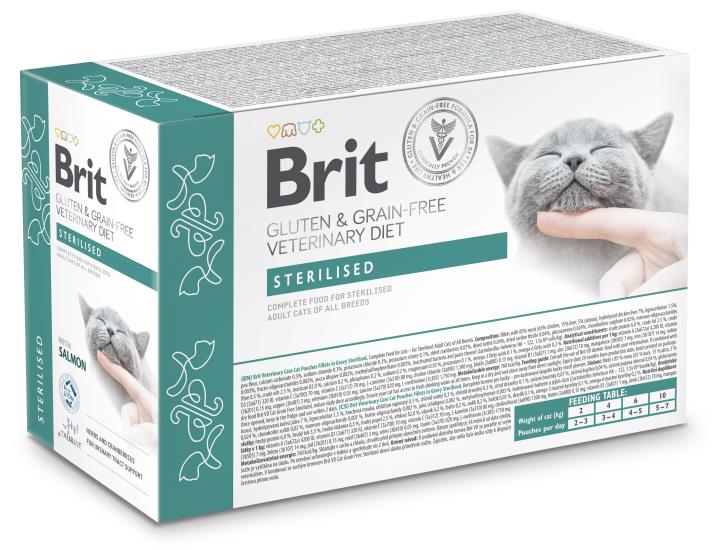 Brit Veterinary Diet Pouch Sterilised with Salmon kissalle 85 g MAISTELUPAKKAUS
