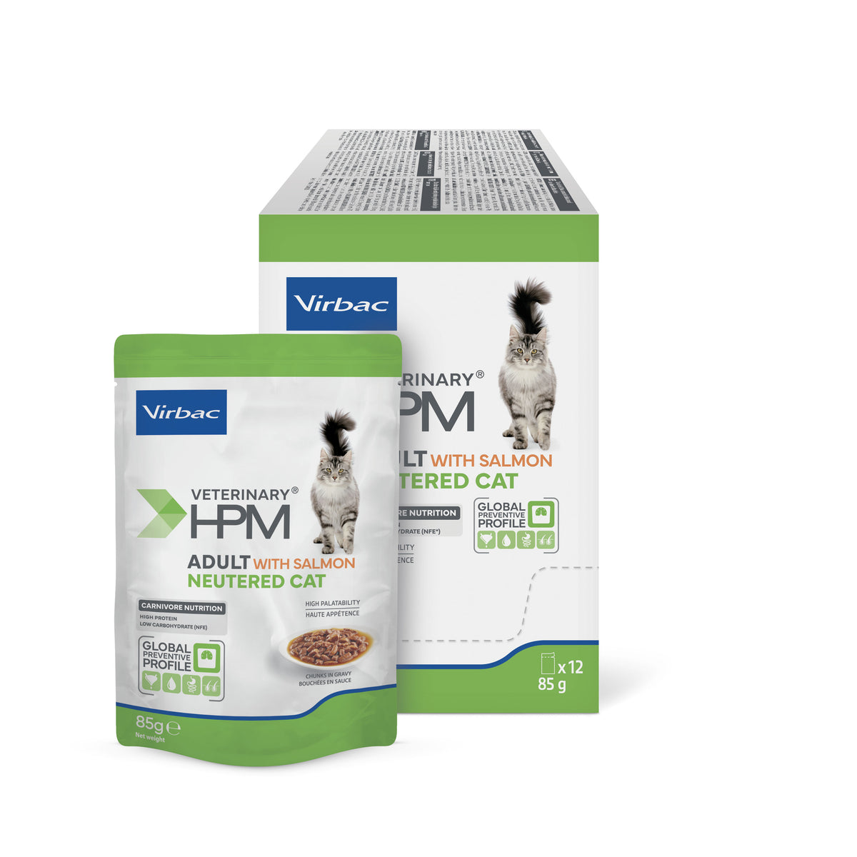 Virbac Veterinary HPM Adult Neutered Salmon chunks in gravy kissalle 12 x 85 g