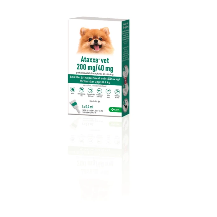 Ataxxa vet 200 mg / 40 mg 1 x 0.4 ml paikallisvaleluliuos alle 4 kg koirille