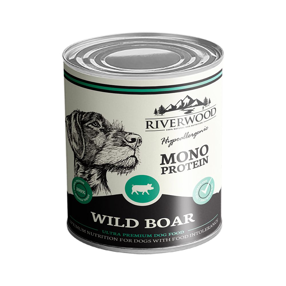 Riverwood Monoprotein Wild Boar säilykepurkki koiralle 6 x 400 g
