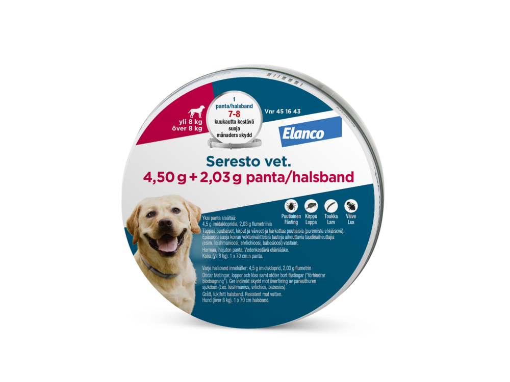 Seresto vet. 4.5 g + 2.03 g x 1 panta yli 8 kg koirille
