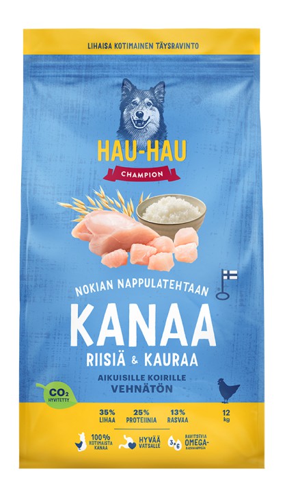 Hau-Hau Champion Kanaa, riisiä & kauraa aikuisille koirille