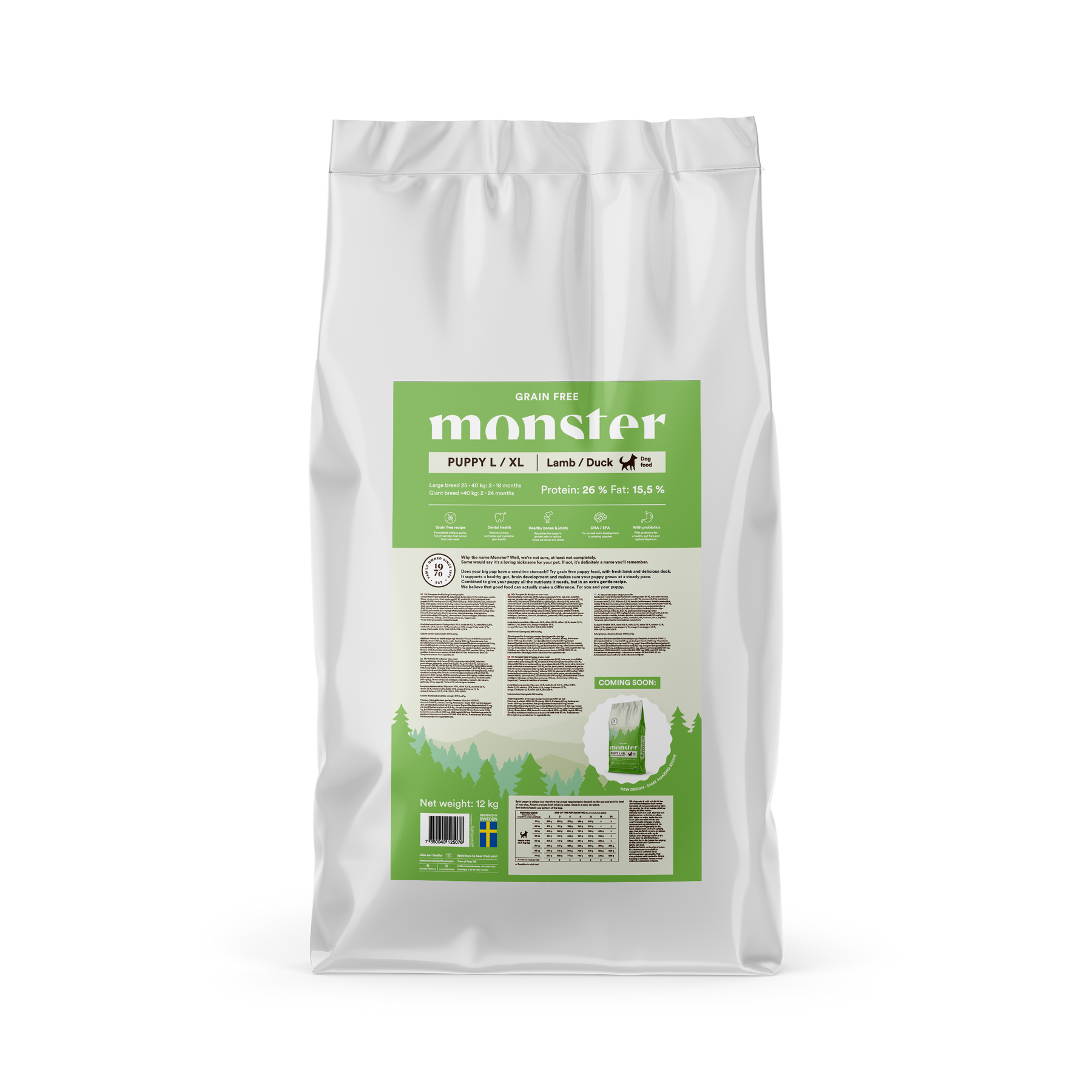 Monster Dog Grain Free Puppy L/XL Lamb-Duck koiralle