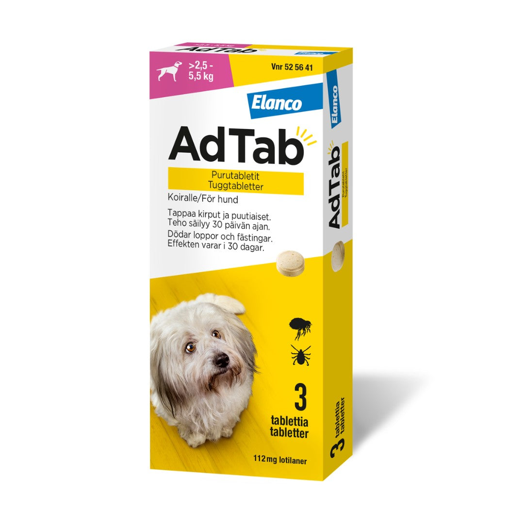 AdTab 112 mg 3 fol purutabletti koiralle (> 2,5–5,5 kg)