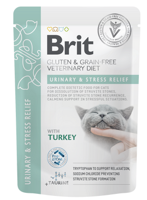 Brit Veterinary Diet Pouch Urinary & Stress Relief with Turkey kissalle 12 x 85 g