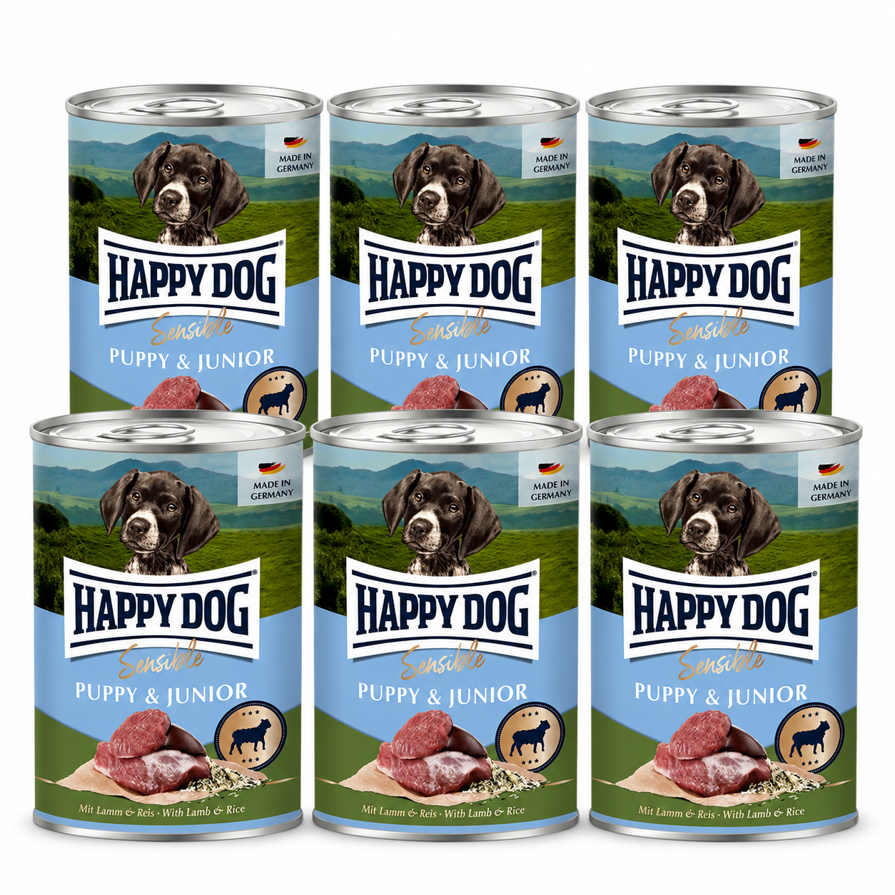Happy Dog Sensible Puppy & Junior – Lammas, riisi 6 x 400 g