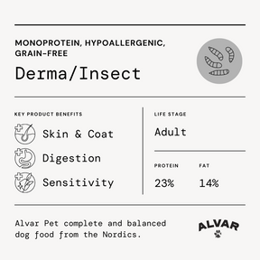 Alvar Pet Derma/Insect koiran kuivaruoka 2 x 7 kg SÄÄSTÖPAKKAUS