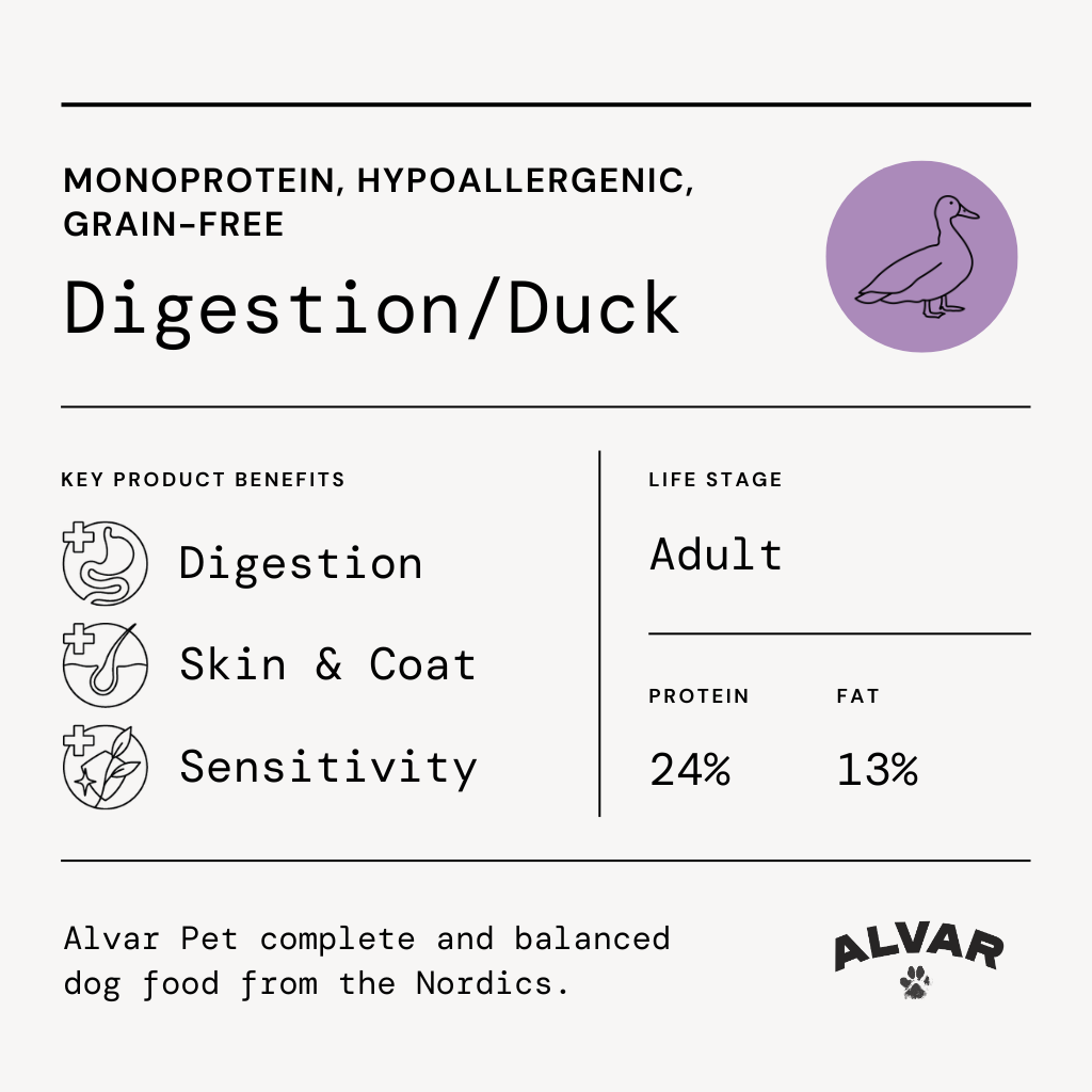 Alvar Pet Digestion/Duck koiran kuivaruoka 2 x 7 kg SÄÄSTÖPAKKAUS