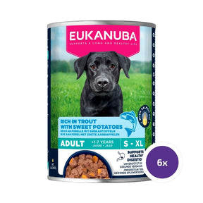 Eukanuba wet food adult trout with sweet potatoes koiralle 6 x 400 g SÄÄSTÖPAKKAUS