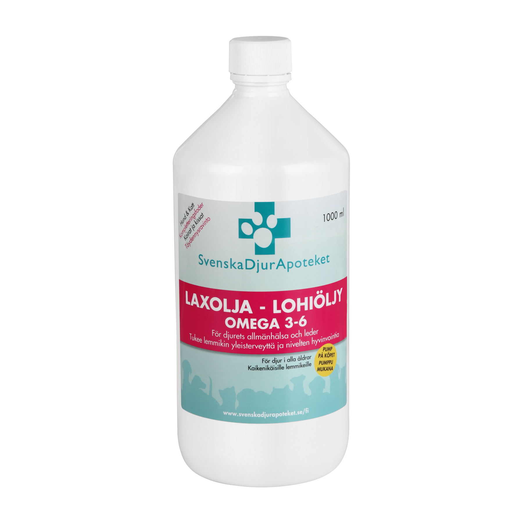 Svenska DjurApoteket Laxolja koiralle ja kissalle 1000 ml + pumppu PÄIVÄYSTARJOUS