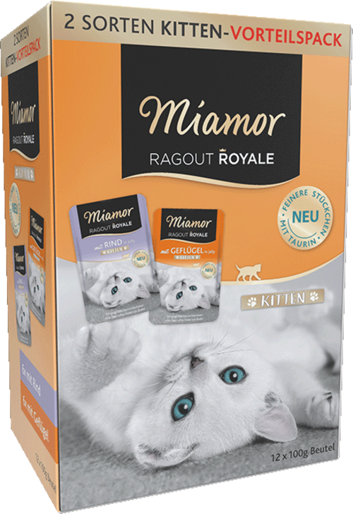 Miamor Ragout Royale Kitten Jelly Lajitelma Kana & Nauta kissalle 12 x 100 g