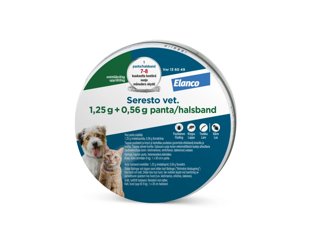 Seresto vet. 1.25 g + 0.56 g x 1 panta alle 8 kg kissoille ja koirille