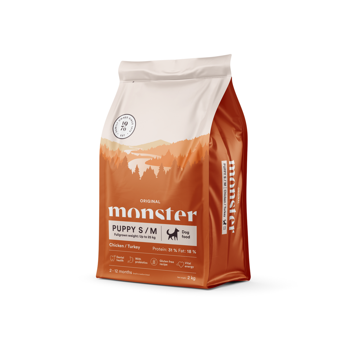 Monster Dog Original Puppy S/M Chicken-Turkey koiralle 2 kg PÄIVÄYSTARJOUS