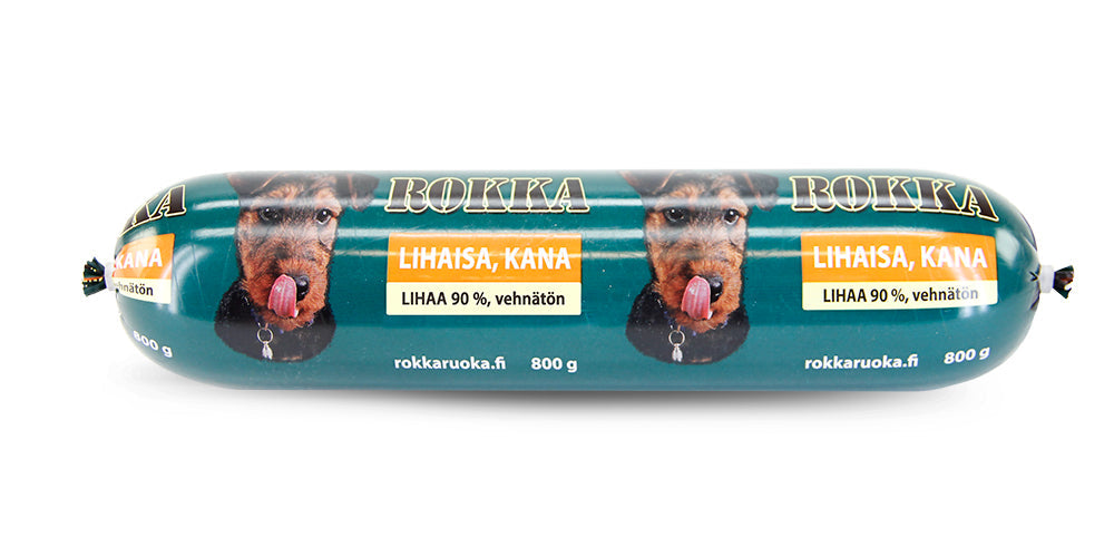 Rokka Lihaisa kana koiranmakkara 12 x 800 g SÄÄSTÖPAKKAUS