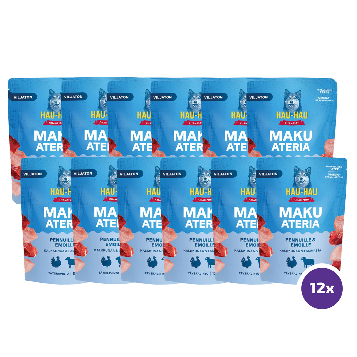 Hau-Hau Champion Makuateria pennuille ja emoille kalkkuna-lammas 12 x 150g