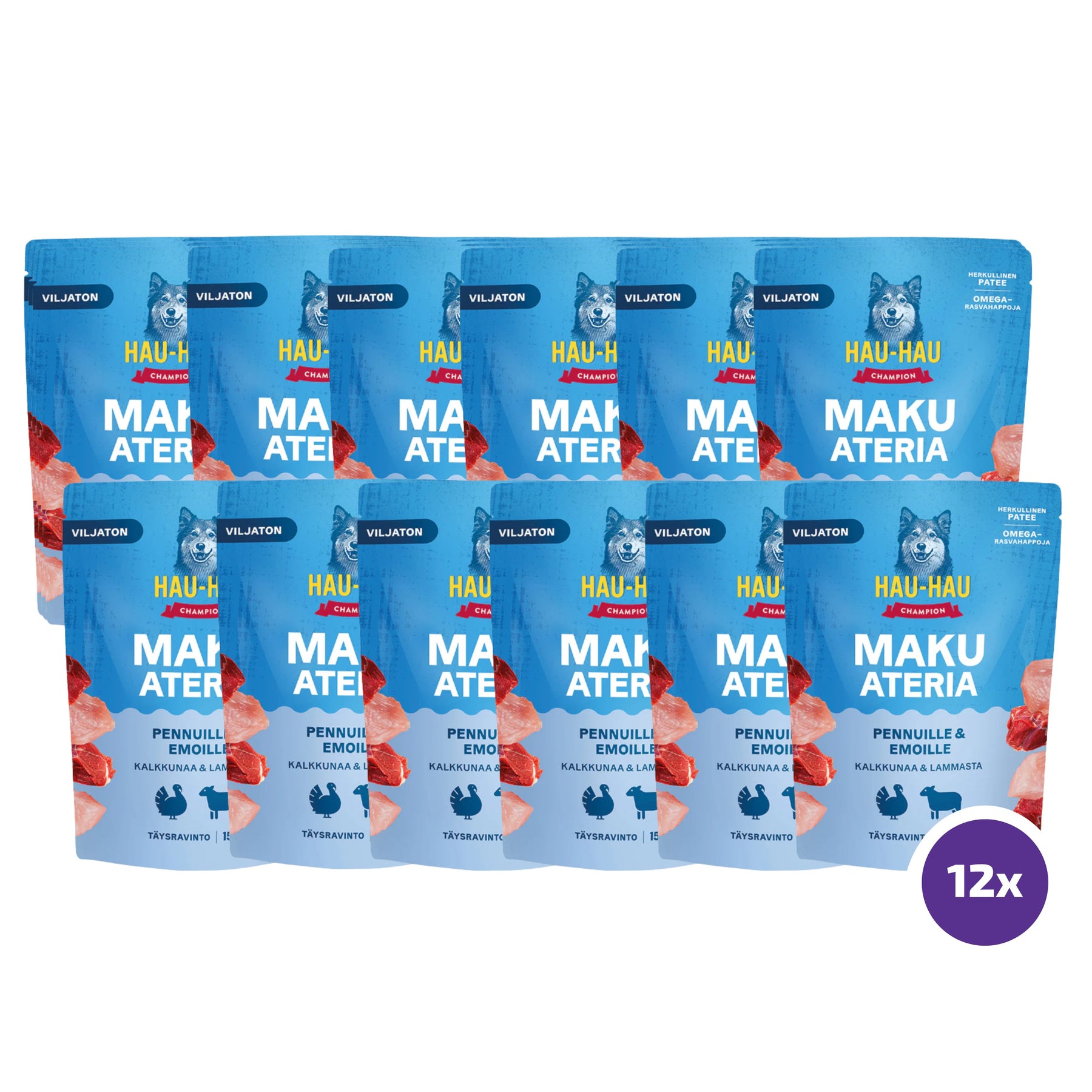 Hau-Hau Champion Makuateria pennuille ja emoille kalkkuna-lammas 12 x 150g