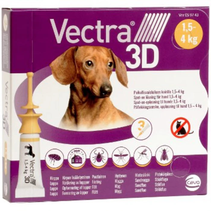 Vectra 3D 3 x 0.8 ml paikallisvaleluliuos 1,5-4 kg koirille