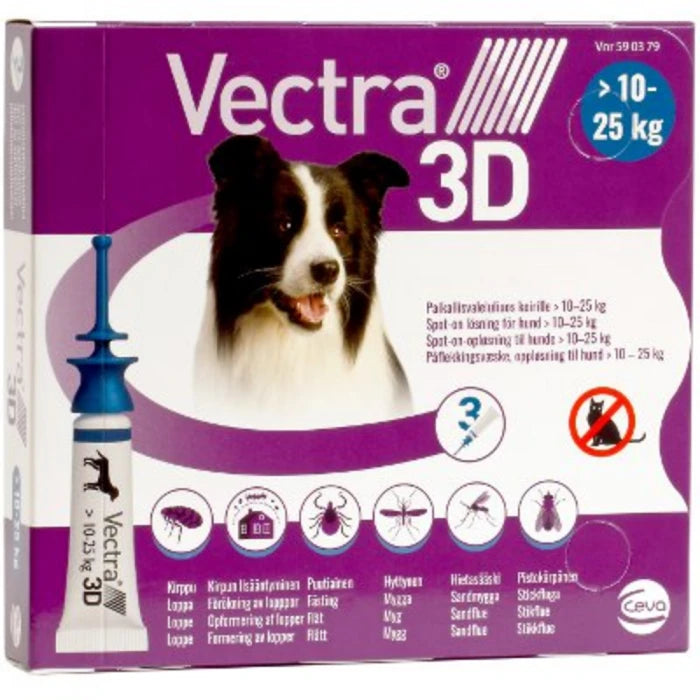 Vectra 3D 3 x 3.6 ml paikallisvaleluliuos 10-25 kg koirille