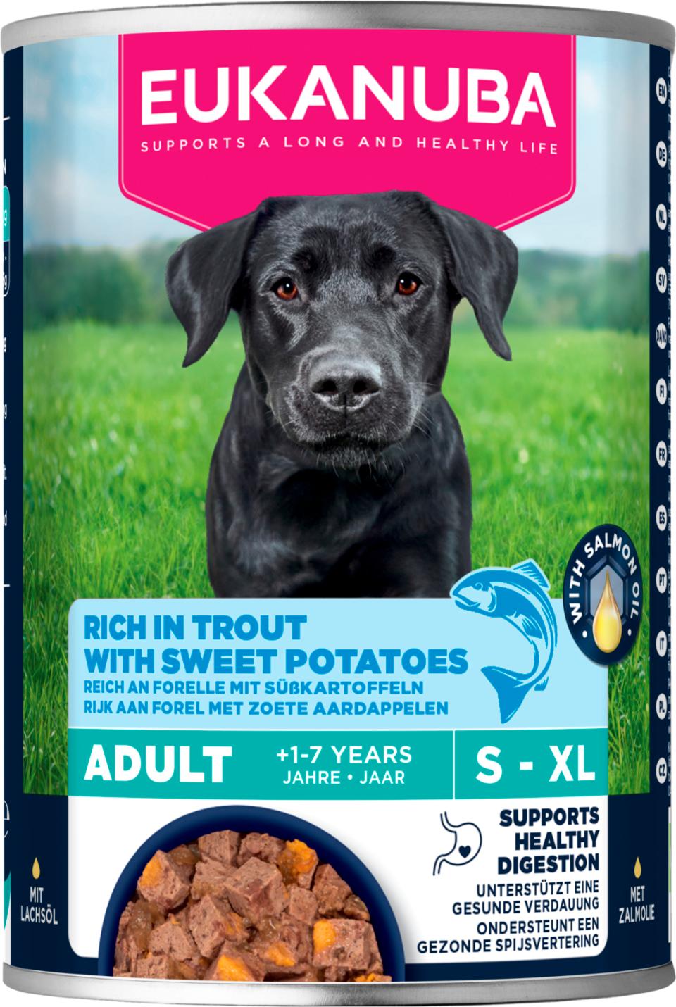Eukanuba wet food adult trout with sweet potatoes koiralle 400 g
