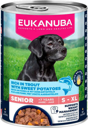 Eukanuba wet food senior trout with sweet potatoes koiralle 6 x 400 g SÄÄSTÖPAKKAUS