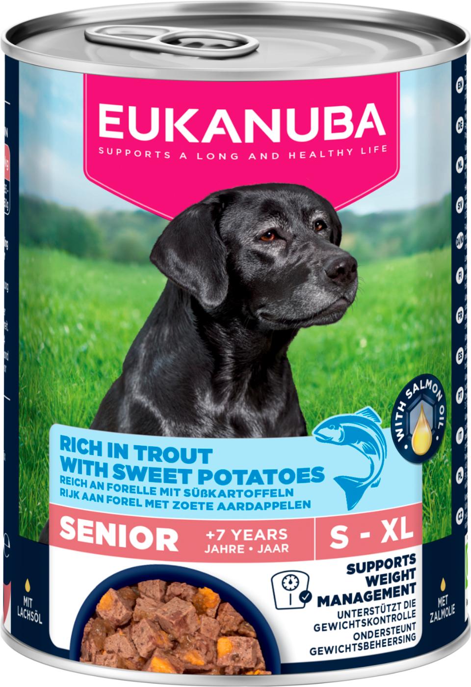 Eukanuba wet food senior trout with sweet potatoes koiralle 6 x 400 g SÄÄSTÖPAKKAUS