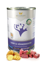 Vet Concept Koiramenu Lamm & Hühnerherzen Lammas & Kanan sydämet 400 g